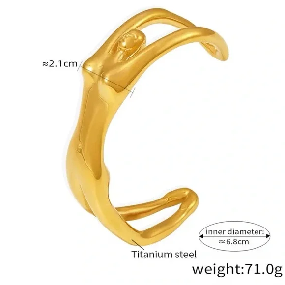Artful Sculptural Women Body 18K Gold Stainless Steel Cuff Bracelet” - Picture 9 of 17